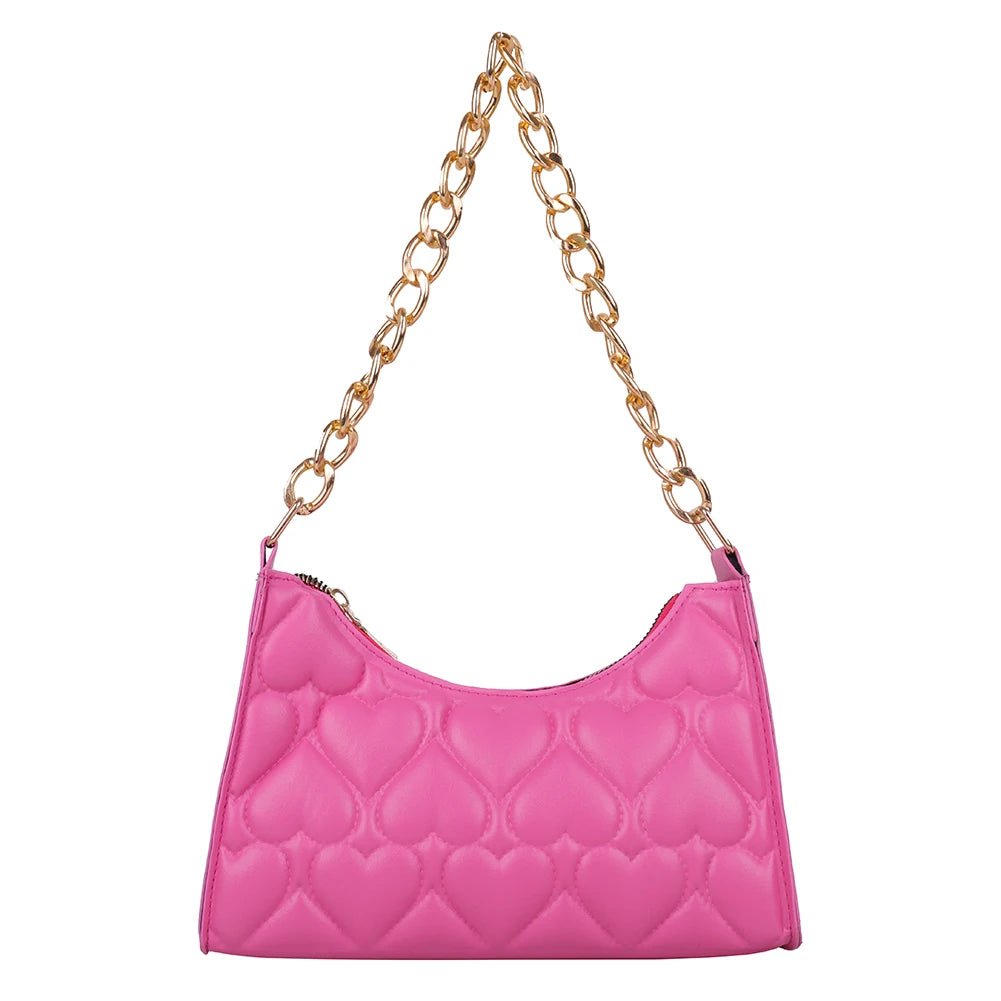 Love Heart Embossed Handbag Leather Chain Shoulder Shopping Bag