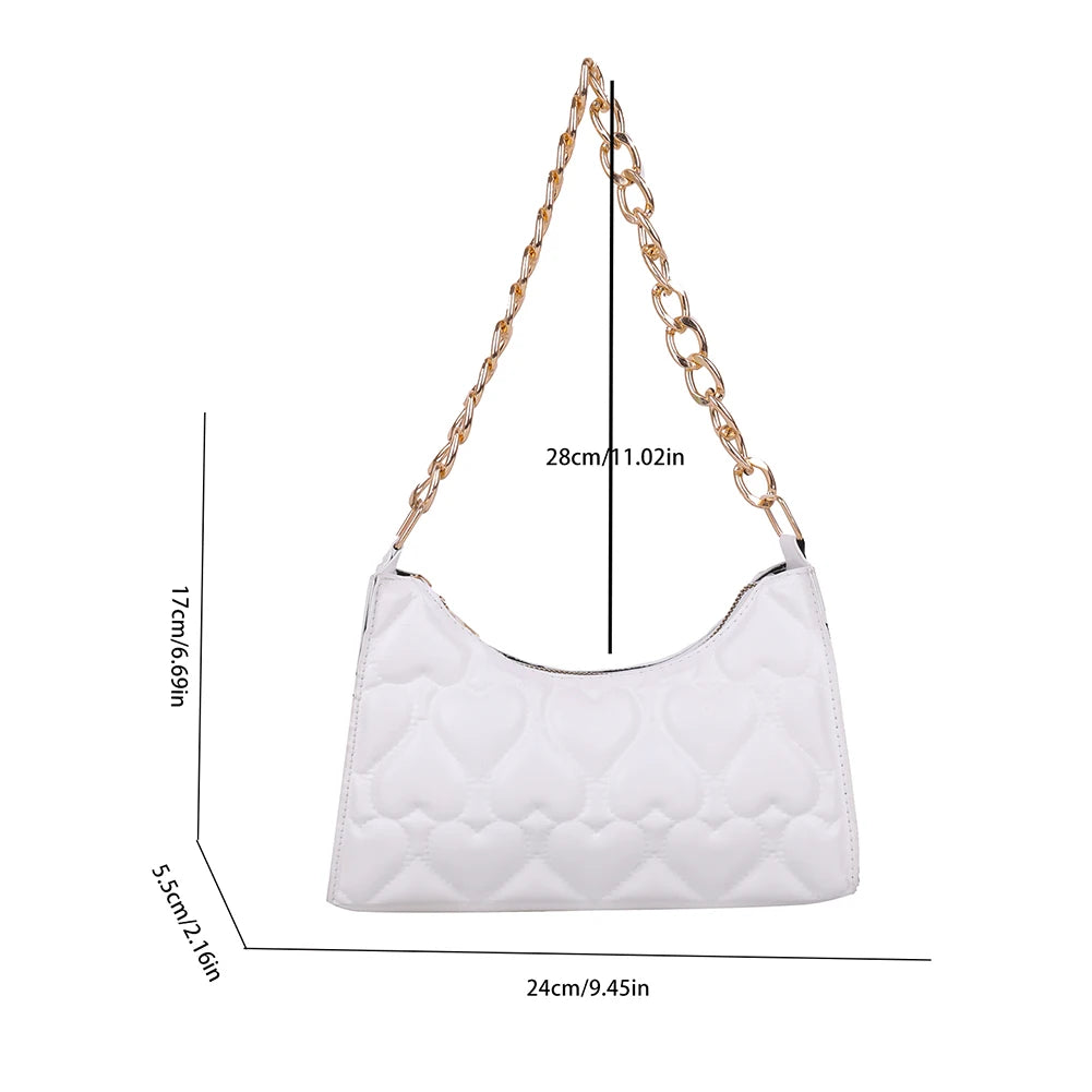 Love Heart Embossed Handbag Leather Chain Shoulder Shopping Bag