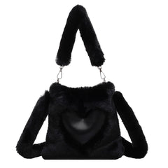 Love Shape Plush Shoulder Bag For Women Winter Handbag