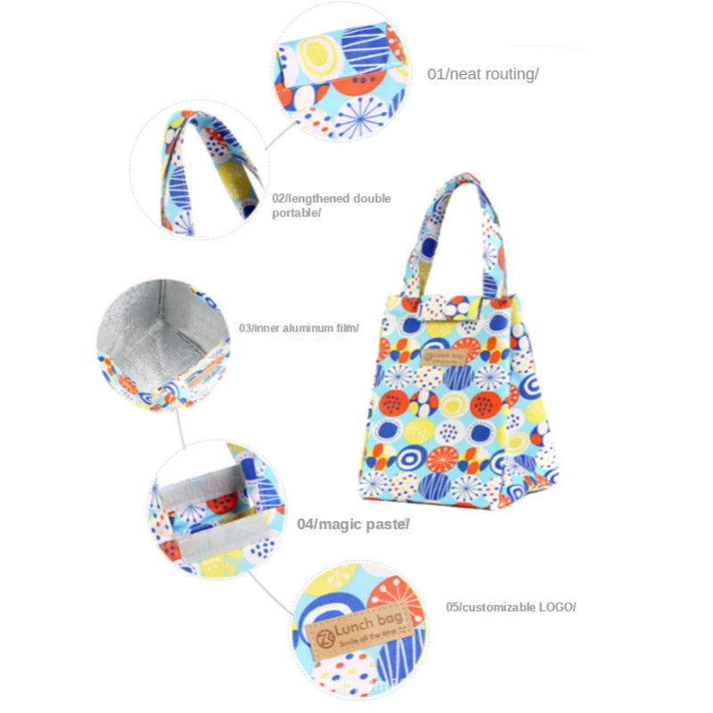 Insulated Lunch Bag Lovely Cat Multicolor Hand Pack Picnic Travel