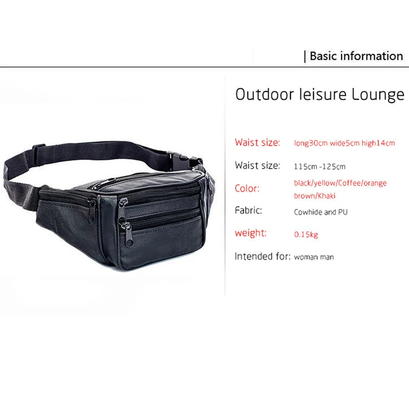 Men Leather Waist Packs Organizer Travel Necessity Waist belt