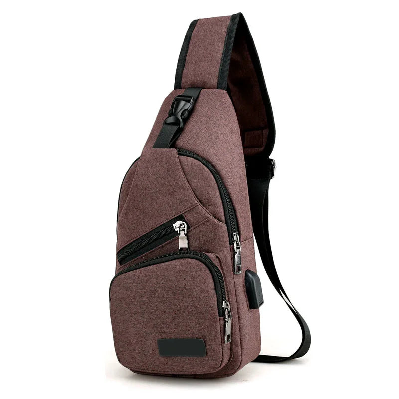 Men Shoulder Bag USB Charge Anti Theft Waterproof Travel Crossbody Bag