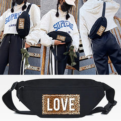 Long Tongue Puppy Print Chest Bag Zipper Belt Fanny Pack