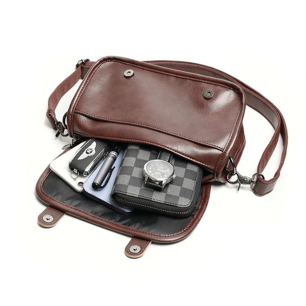 Men's Messenger Bag PU Leather Shoulder Handbag Flap Crossbody Small Purse