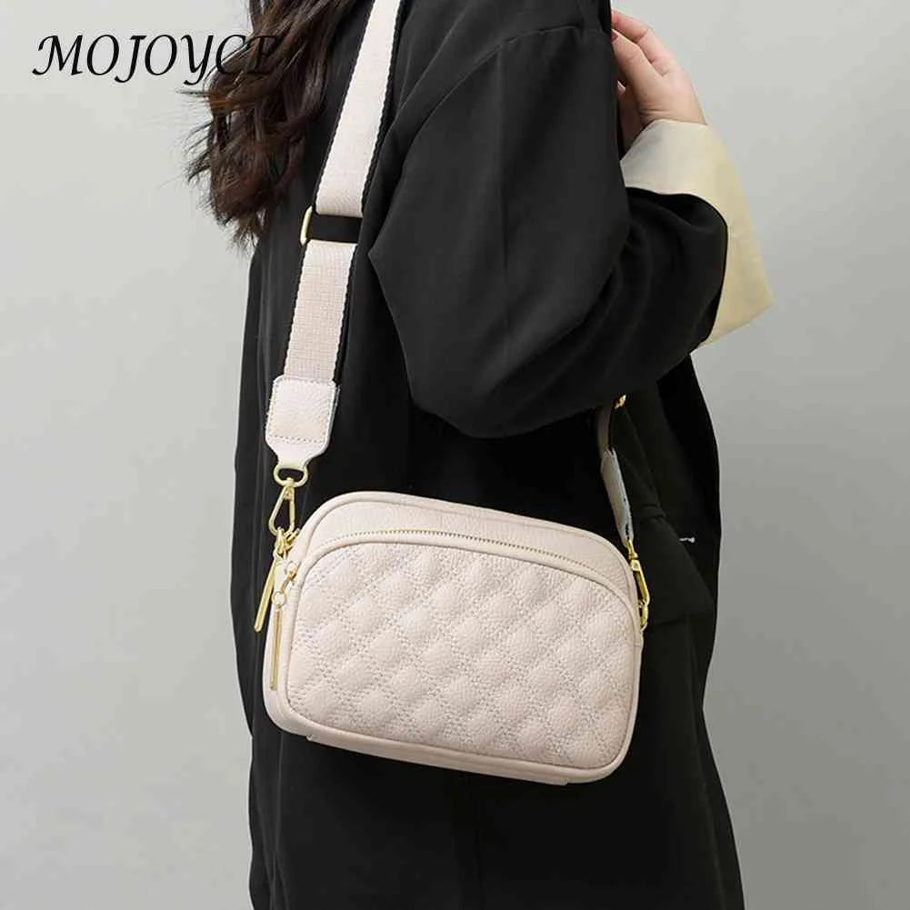 Cowhide Leather Messenger Handbag Multi-layer Pocket Camera Shoulder Bag
