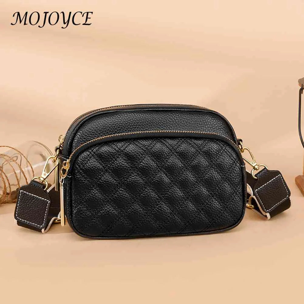 Cowhide Leather Messenger Handbag Multi-layer Pocket Camera Shoulder Bag
