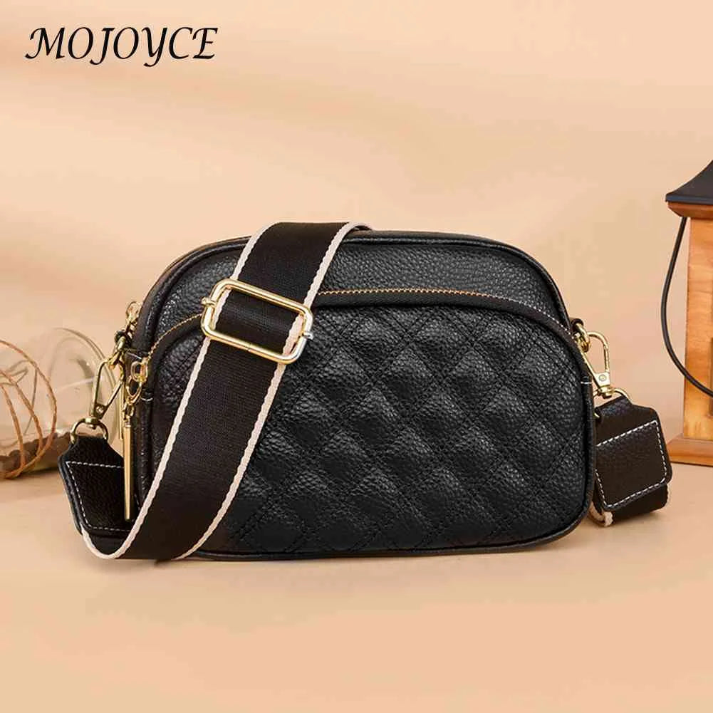 Cowhide Leather Messenger Handbag Multi-layer Pocket Camera Shoulder Bag