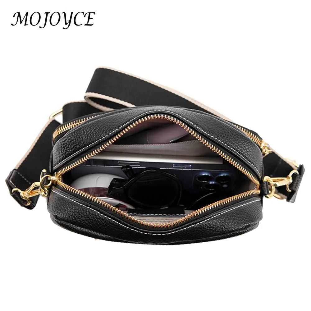 Cowhide Leather Messenger Handbag Multi-layer Pocket Camera Shoulder Bag