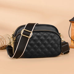 Cowhide Leather Messenger Handbag Multi-layer Pocket Camera Shoulder Bag