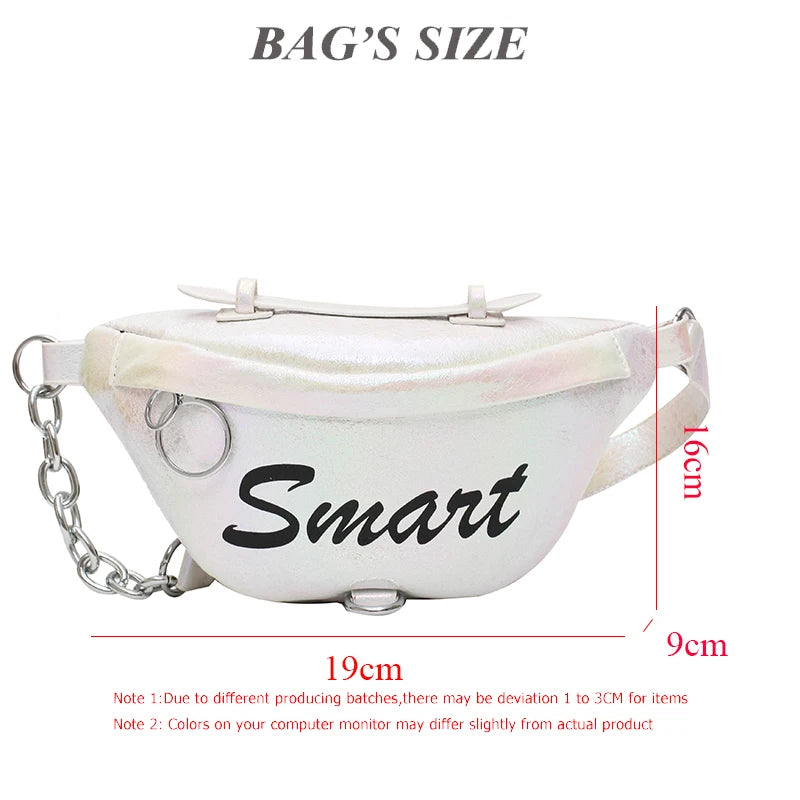Metal Waist Packs Laser Leather Handbag 3 in 1 Chain Shoulder Bags