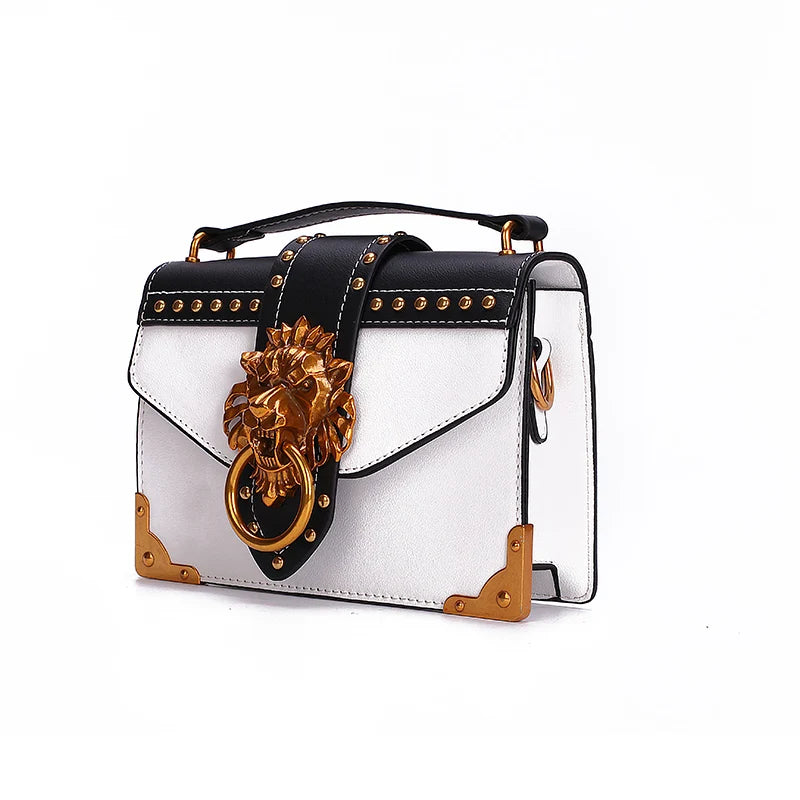 Metal Lion Head Mini Square Shoulder Bag Crossbody Clutch