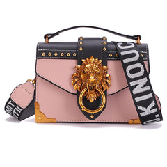 Metal Lion Head Mini Square Shoulder Bag Crossbody Clutch
