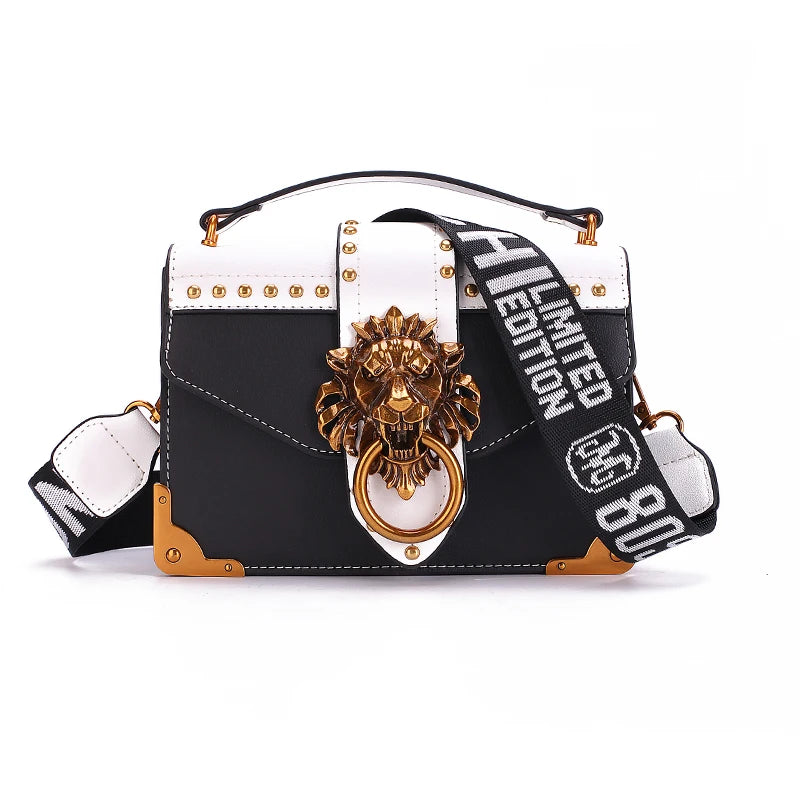 Metal Lion Head Mini Square Shoulder Bag Crossbody Clutch