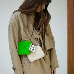 Green Lambswool Crossbody Bag for Women