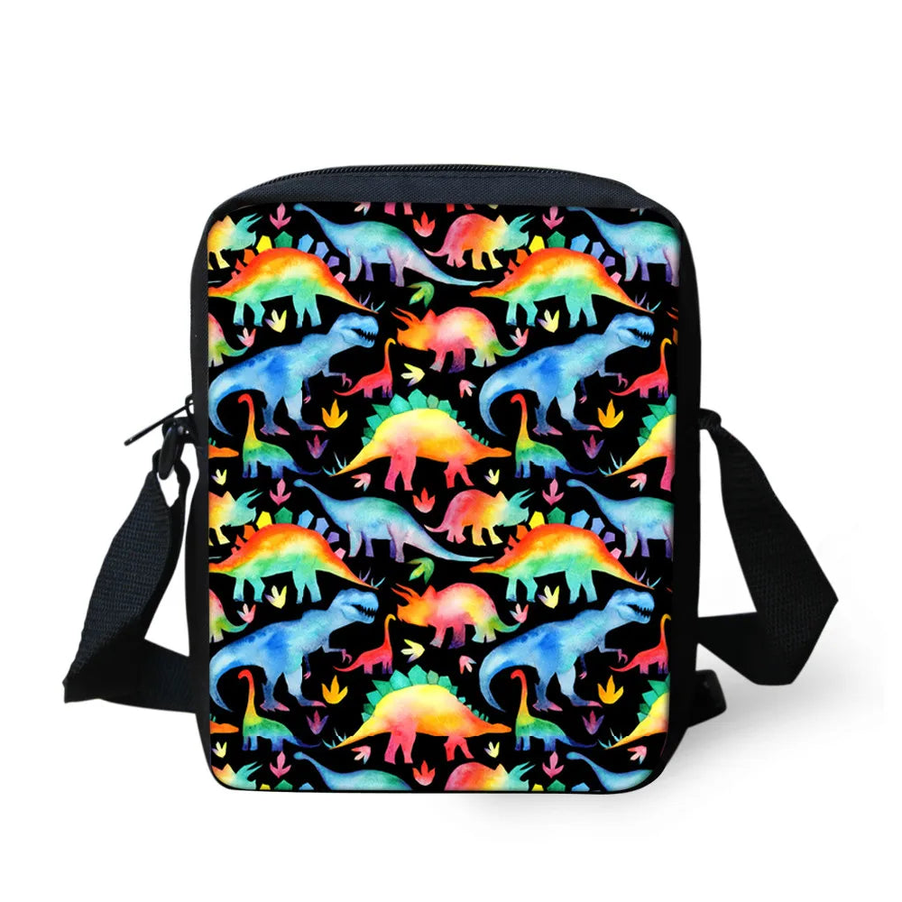Rainbow Dinosaur Mini Messenger Bag for Women Lightweight Shoulder Crossbody Bag