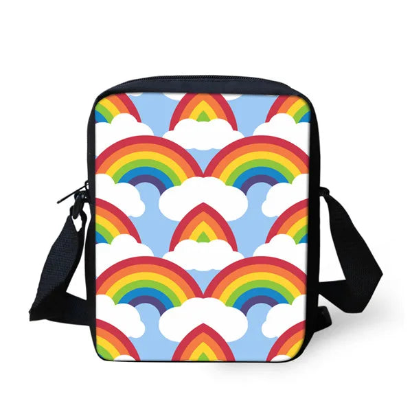 Rainbow Dinosaur Mini Messenger Bag for Women Lightweight Shoulder Crossbody Bag