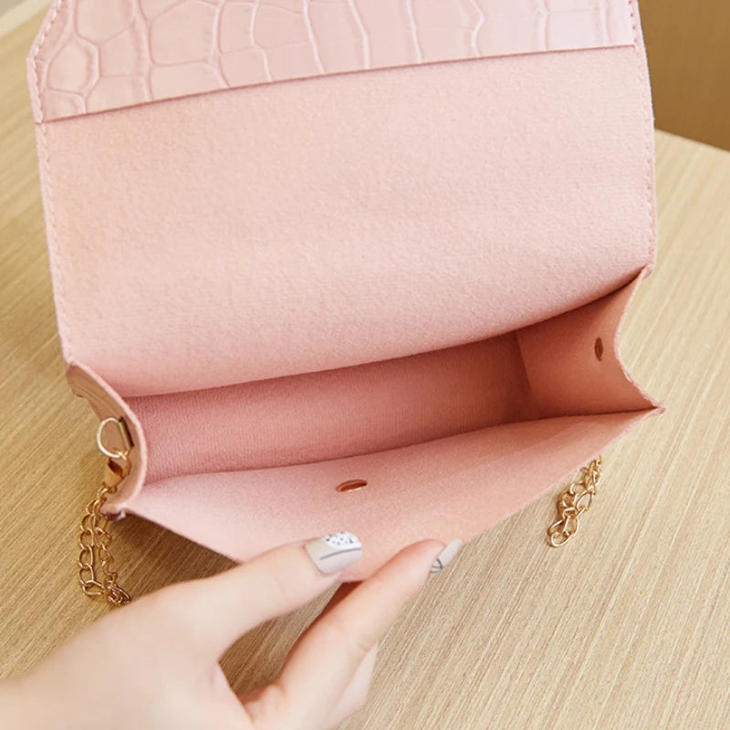 Mini Shoulder Bag Chain Crossbody Bag PU Solid Purses Messenger