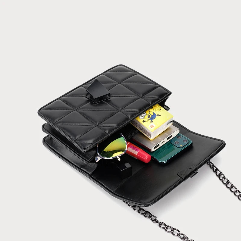 Mini Chain Crossbody Bag PU Solid Purses Hasp Messenger Bag