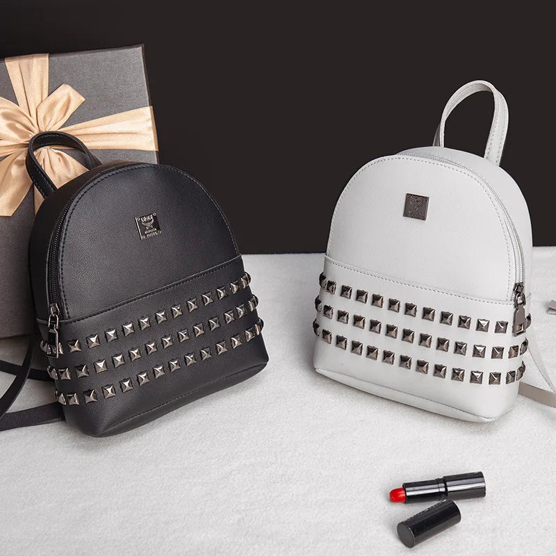 Mini Women's Backpacks PU Leather Rivet Female Handbag Small Backpack