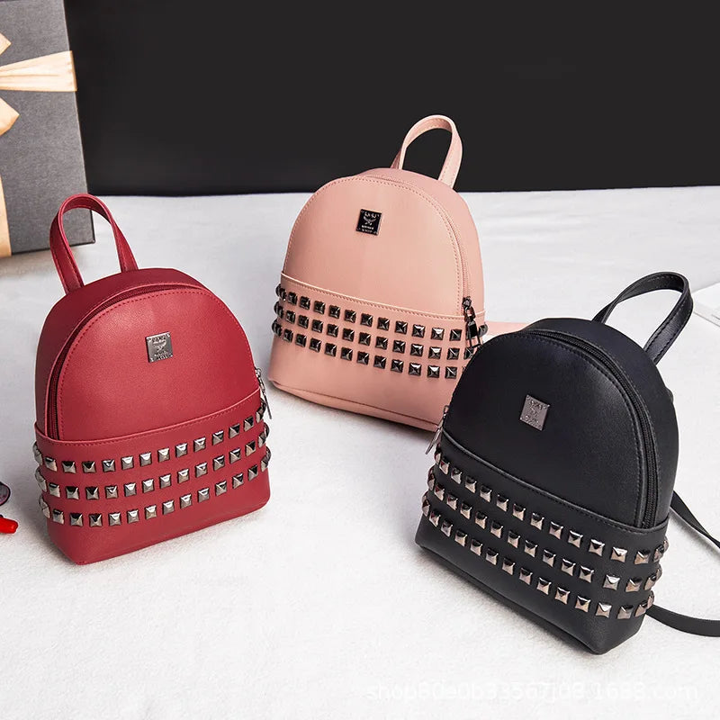 Mini Women's Backpacks PU Leather Rivet Female Handbag Small Backpack