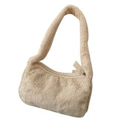 Vintage Fluffy Shoulder Handbag Solid Underarm Bag Portable Street Purse