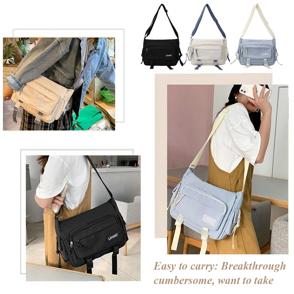 Nylon Messenger Bags Solid Crossbody Handbags Pockets Large Capacity