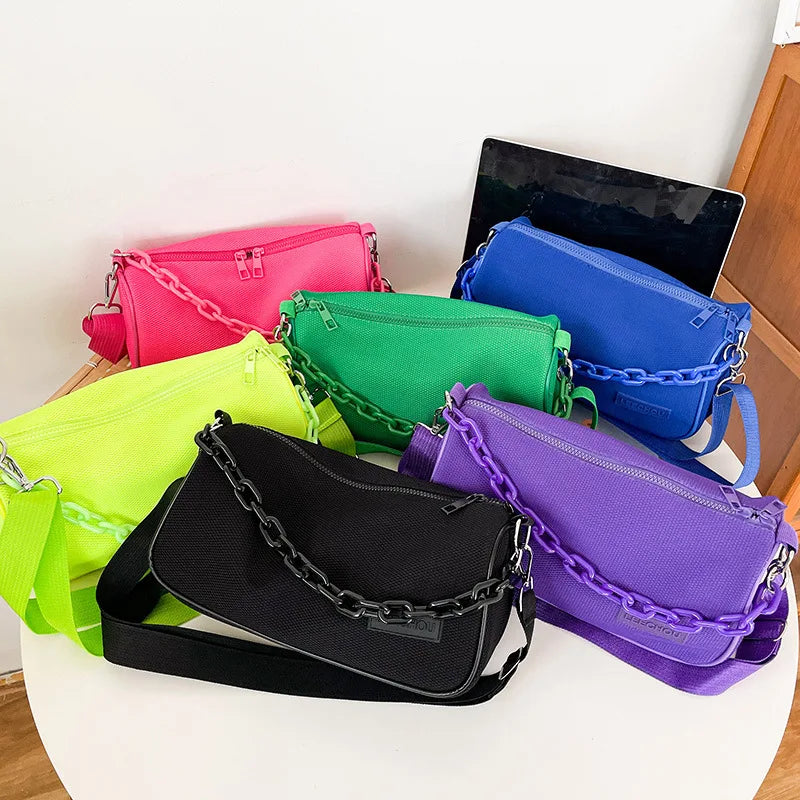 Nylon Chain Crossbody Shoulder Bag Women Casual Candy Messenger Bag
