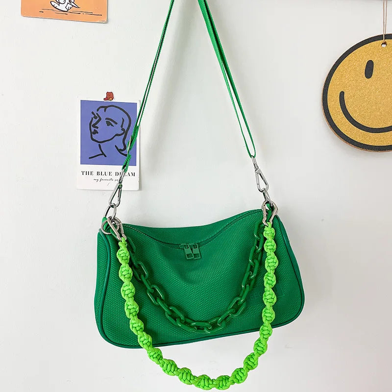 Nylon Chain Crossbody Shoulder Bag Women Casual Candy Messenger Bag