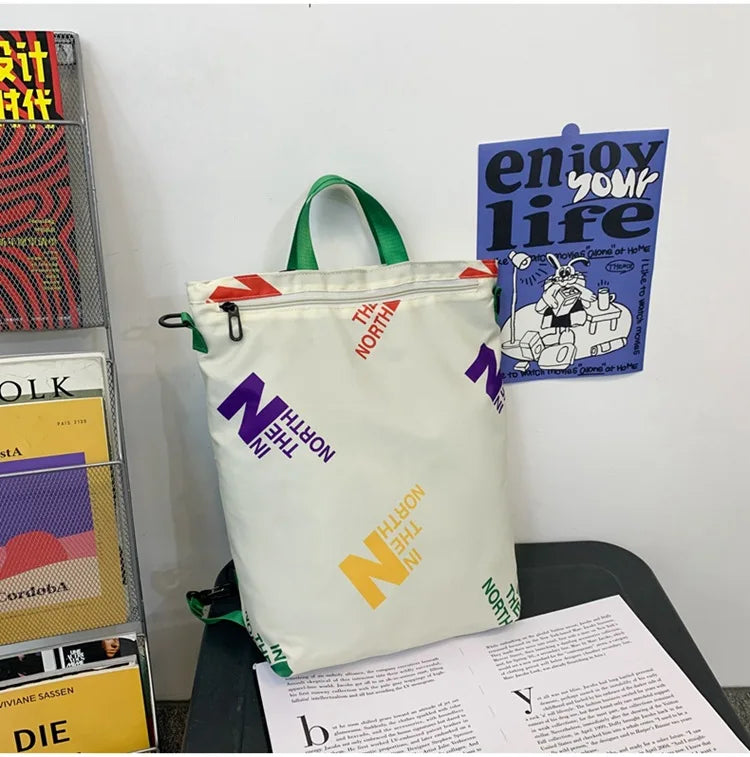 Nylon Women Backpack Female Bookbag Teenage Girls Printed Letter Mochila