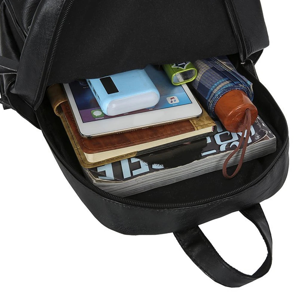 PU Backpack Retro Large Capacity Waterproof Leather Travel Rucksack Bag