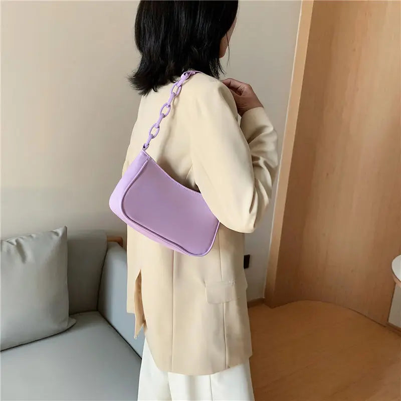 PU Leather Small Purse Handbags Acrylic Chain Armpit Bag Girls Shoulder Bags