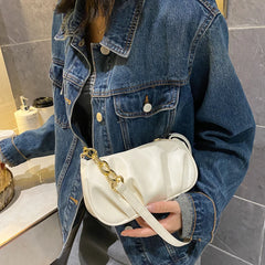 PU Leather Pleated Handbags Thick Chain Belt Splicing Underarm Purse