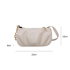 PU Leather Pleated Handbags Thick Chain Belt Splicing Underarm Purse