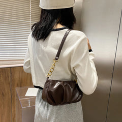 PU Leather Pleated Handbags Thick Chain Belt Splicing Underarm Purse