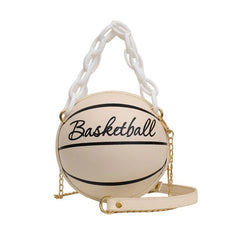 Basketball Chain Women Round Handbags PU Leather Shoulder Messenger Bag