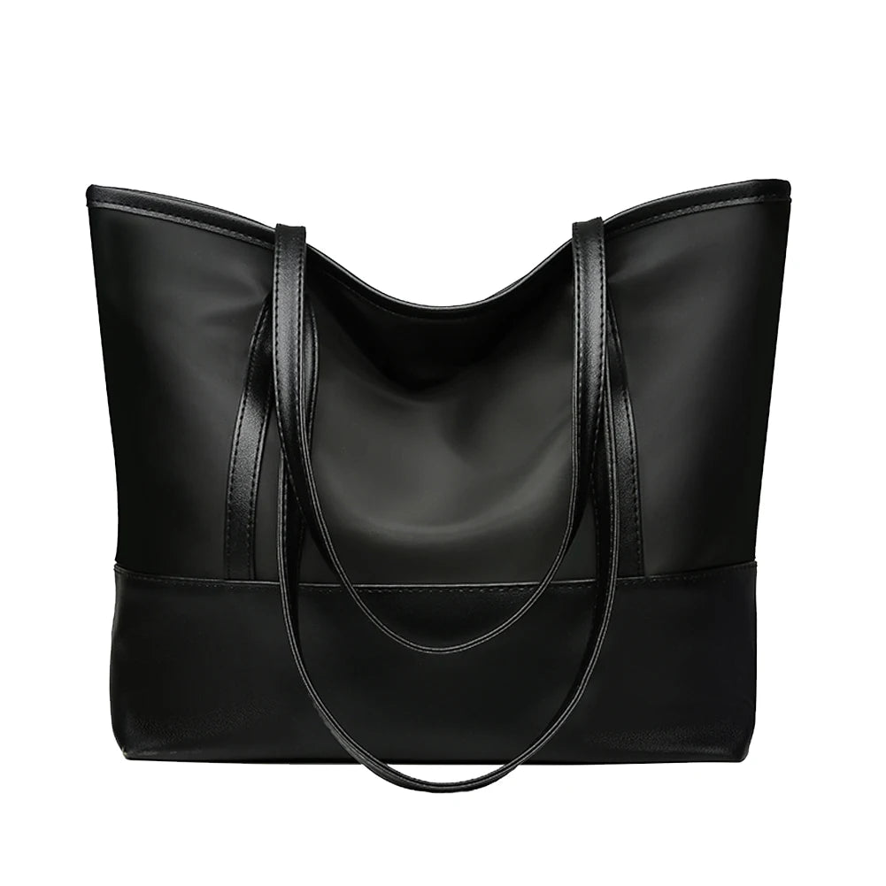 PU Leather Splicing Commuter Totes Oxford Women Shoulder Handbags