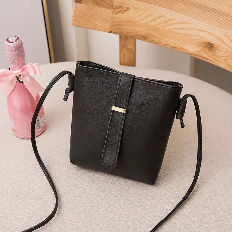 PU Leather Women's Bucket Shoulder Bag Zipper Crossbody Bag