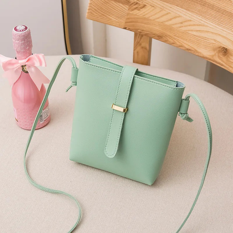 PU Leather Women's Bucket Shoulder Bag Zipper Crossbody Bag