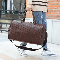 PU Leather Woven Travel Bag Large Capacity Men Women Business Luggage Duffle