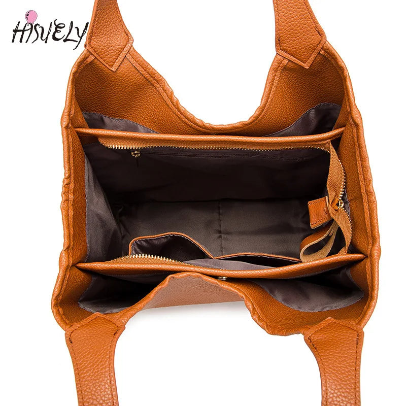 PU Leather Handbag Large Capacity Casual Tote Bag Shoulder Bag