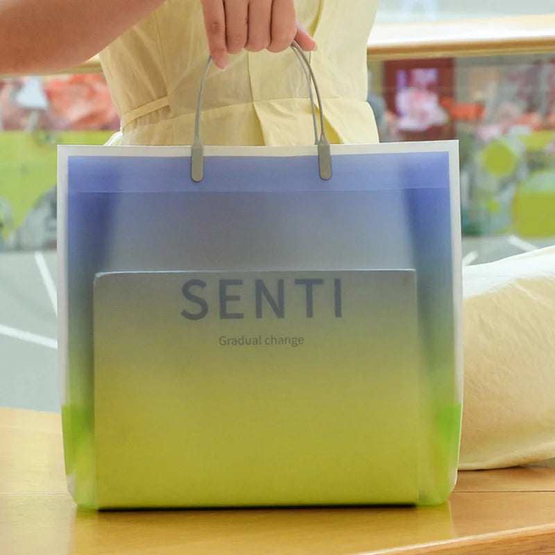 Transparent Frosted Plastic Tote Hanbag Shopper Reusable Shopping Bag