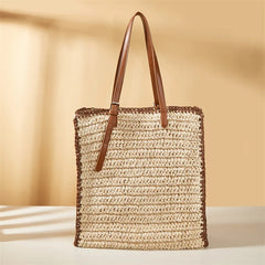 Summer Straw Shoulder Bag Square Beach Travel Tote