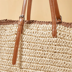 Summer Straw Shoulder Bag Square Beach Travel Tote