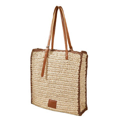 Summer Straw Shoulder Bag Square Beach Travel Tote