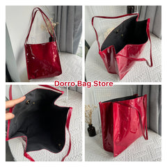 Vintage Patent Leather Women Shoulder Bags Large Capacity Ladies Shopping Bag