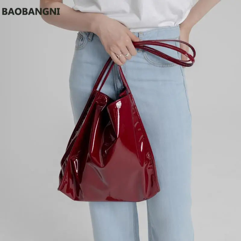 Vintage Patent Leather Shoulder Bag Women