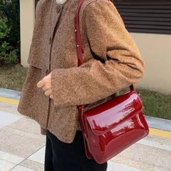 Red Patent Leather Sling Bag PU Crossbody Shoulder Messenger Bag