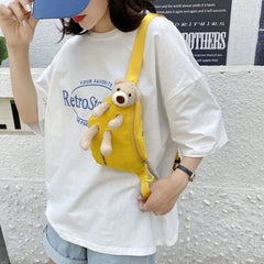 Personality Bear Canvas Wild Chest Bag For Women Waist Bag