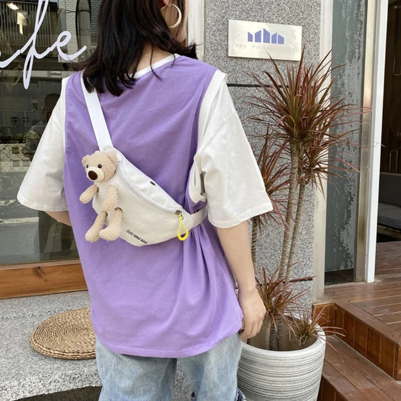 Personality Bear Canvas Wild Chest Bag For Women Waist Bag