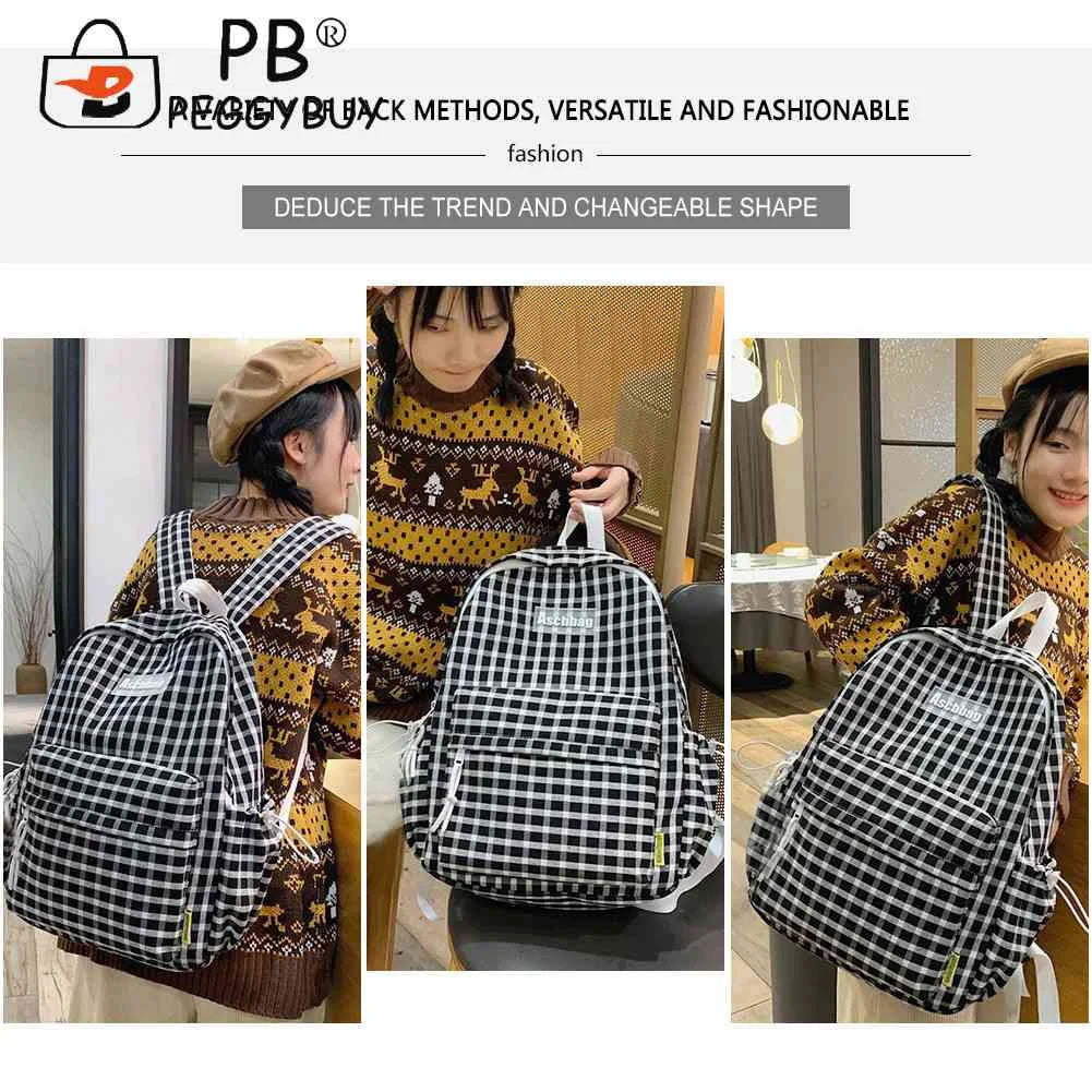Plaid Backpack Student School Fresh Teenager Girl Laptop Bookbag